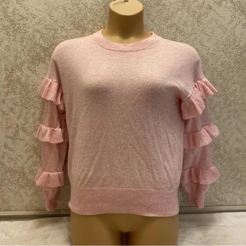 J. Crew Pink Ruffle Sleeve Sweater